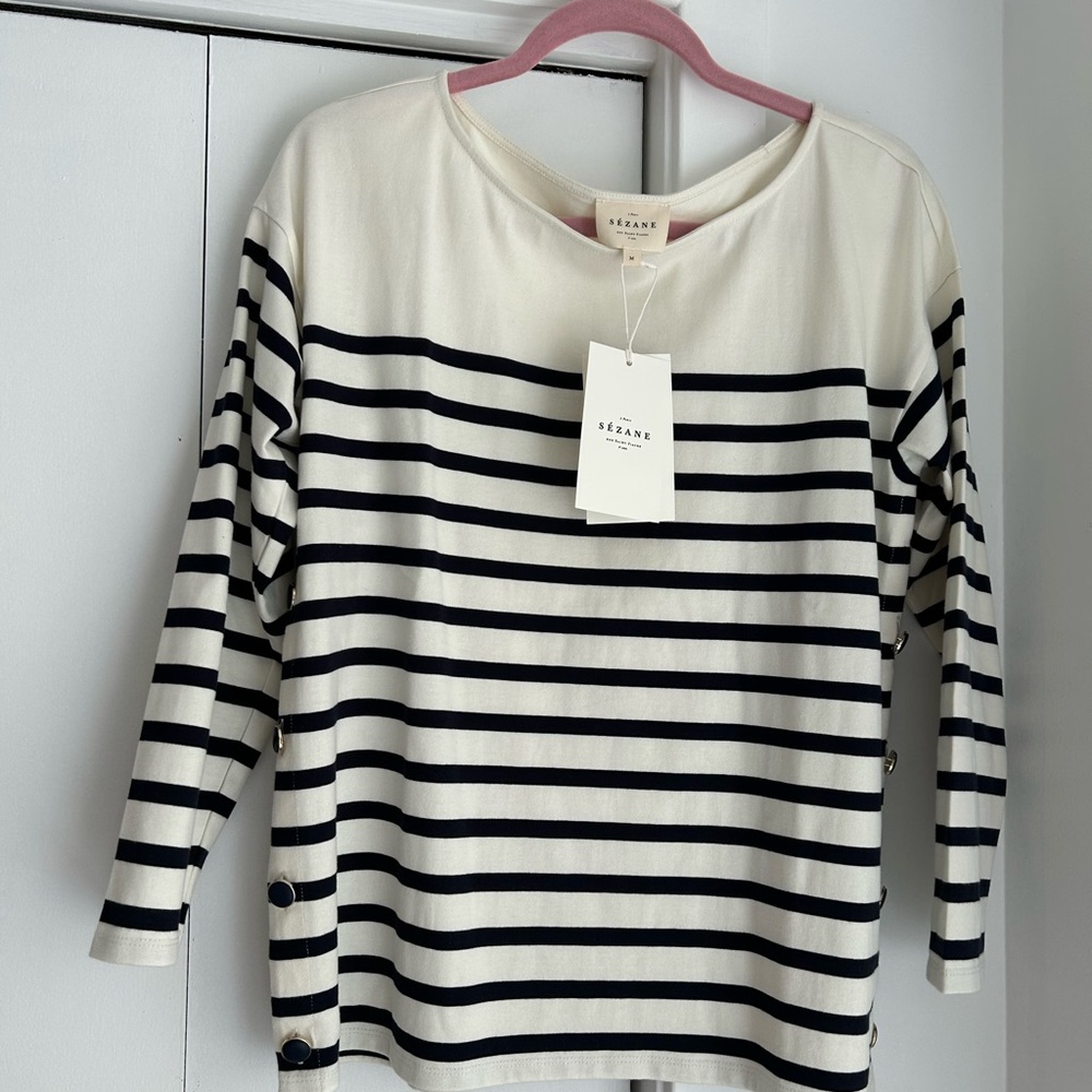 Sézane Striped White and Navy